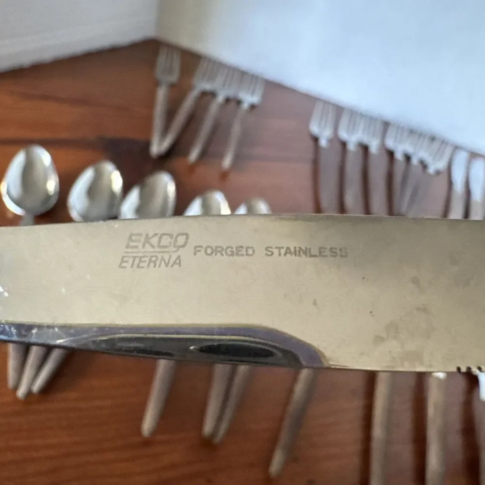 27 Pcs EKCO Eterna  Japan MCM Composite Handle Forged Stainless Flatware